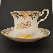 Royal Albert Bone China Gold & White Happy Birthday Cup & Sauce