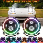 Pair 7" Inch Round RGB LED Headlights Hi/Lo Halo DRL For 1990-1997 Mazda Miata (for: Mazda)