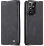 [Kowauri] Flip Case for Galaxy S21 Ultra, PU Leather, Card Slot, Magnetic Closure, 6.8 inch, Black