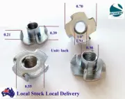 Qty 20 1/4" UNC Zinc Steel 4 Prong T Nut Tee Blind Timber Wood Insert Nuts 10mm