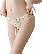 [COMVIP] Women Low Rise Bandage Lace Transparent G-String Thong Panties Nude
