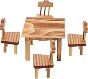 Outanaya Compact and Stylish Retro Emulational Furniture Set Mini Home Decor Wooden Table Chair Set Chinese Furniture Ornaments for Room Dec