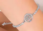 Macy’s Cubic Zirconia Tree Of Life In Silver Plate Adjustable Bolo Bracelet NIB