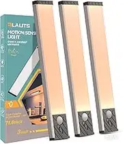 Under Cabinet Lighting, Equipped with Motion Sensor, Rechargeable Battery Operated，3-Level Adjustable Brightness, 3 Pack Magnetic Under Counter Lights for Kitchen, Warm Light 11.8"
