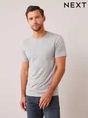 Grey Marl Slim Fit Essential Crew Neck Cotton T-Shirt (158264) | $15