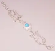 Blue Chalcedony Carved Fish Figure Handmade 925 STERLING SILVER PLATED BRACELET