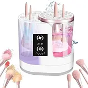 3-in-1 Electric Makeup Brush Cleaner Machine- Automatic Wash, Dry & Storage, Portable Cosmetic Brushes Cleaning Tool with Dual Chambers, Fast Cleaning & Drying for All Brush Types