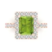 3.90ct Emerald Halo Natural Peridot Promise Bridal Wedding Ring 14k Rose Gold