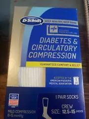Dr Scholl's Men's Diabetic Circulatory Compression Crew Socks XL12.5-15 freeship