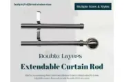 TOP QUALITY 25/28mm DOUBLE Curtain Rod & Finial Set, Extendable 120cm-430cm