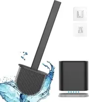 Silicone Toilet Brush with Holders, Soft Flat Cleaning Brushes Set for Bathroom,