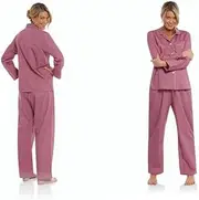 [Imogenia] Women's Egyptian Cotton Pyjama Set – Classic Long Sleeve Button-Up Top and Long Pants, 8 Colours, S–XXL, Australian Made – Gift Idea