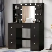 Modern Dressing Table Makeup Large Mirror 7 Drawers Vanity Cabinet Crystal Knobs