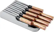 DrawerStore Kitchen Drawer Organizer Tray, 2 Tier Cutlery Holder in-Drawer Knives Block Organizer Storage for Utensil Flatware Drawerstore Grey