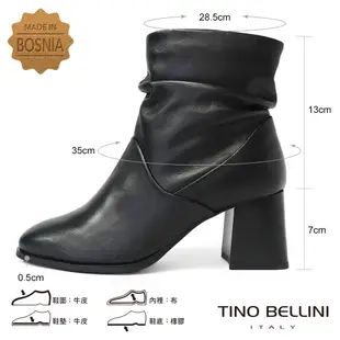 Tino Bellini 波士尼亞進口時尚抓皺粗高跟短靴FWOV025-1(黑色)