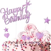 Personalised Happy 7th Birthday Cake Toppers Birthday Cake Decorations Pink for Baby Girls, Double Sided Glitter Cupcake Topper Cake Topper Kit for Girls 7 Years Birthday Party Cake Décor Supplies