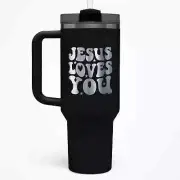 Jesus Loves You - Christian Tumbler with Handle and Straw