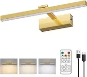 Aoceley 15.7" 10000mAh USB-C Rechargeable Picture Wall Light,3CCT Dimmable Wall Sconce with Remote/Touch Control,Battery Operated Art Light for Paintings,Display, Wall, Artwork, Gallery(Gold,1Pack)