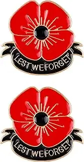 [YQQZQ] 2 Packs Metal Poppy Flower Pins Brooch,Lest We Forget Poppy Flowers Brooch Veterans Day Memorial Day Remembrance Day Gifts for Men an Women