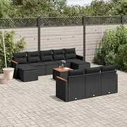 Outdoor Furniture Set Patio Garden, Balcony, Porch - Poly Rattan Sofa, Table, Chairs - 11 Piece Conversation Sets Black Outdoor