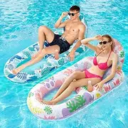 2 Pack Pool Floats Adult, SIDERGONU Heavy Duty Pool Floats with Cup Holders, Backrest & Footrest, Pool Lounger Float Pool Floaties Pool Rafts for Beach Pool Party(Pink, Blue)