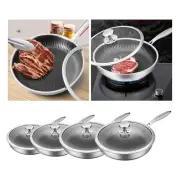 Wok Pan with Lid Cooking Wok Roast Induction Cooktop Stainless Steel Wok Pan