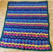 Multicolor Pink Teal Purple Stripe Crochet 52x59" Afghan Sofa Throw Handmade New