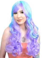Cara Purple and Blue Long Curly Womens Costume Wig