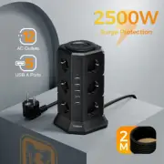 Tower Power Strip Multiple Socket with 12 Outlets 5 USB Port Cable EU Plug
