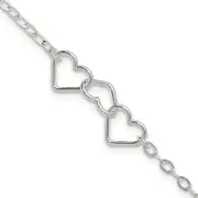 Sterling Silver 9Inch Solid Polished Fancy Heart Link Anklet