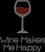 Rhinestone Bling Sparkle Iron On Transfer DIY Wine Makes Me Happy Glass