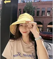 [Ling88] Women Foldable Sun Hat Quick Dry Fisherman Hat Women's Summer Sun Hat Sunscreen Face Cover Japanese Wild Sun Hat Women Big Edge Basin Hat Bucket Hat Women's Sun Hat,Turmeric