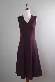 ANN TAYLOR NWT $139 Burgundy Ponte Stretch V-Neck 1/2 Lined A-Line Dress Size 2