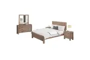 4 Pieces Bedroom Suite in Solid Wood Veneered Acacia Construction Timber Slat King Size Oak Colour Bed, Bedside Table & Dresser