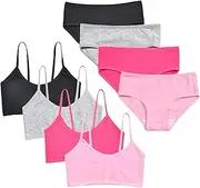 [VeaRin] Girls' Underwear Set 8 Piece Cotton Cami Bralette Hipster Briefs,Girls Training Bras 7-8 8-10 Matching Panties