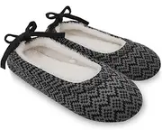 [ofoot] Women's Ballerina Slippers,Woman Indoor House Shoes,Soft Warm Velvet Lined Snowflake Knit Patterns