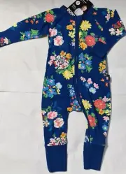 BONDS Baby Girl Licensed zip Wondersuit stretch blue floral size 00