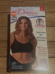 NEW Dream by Genie Bra Large Black Straps Adjust Wirefree Insta-cool Seen on TV