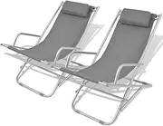 Outdoor Recliner Chair, Patio Reclining Chair Sun Lounger Lounge Chair Reclining Deck Chairs 2 pcs Steel Grey