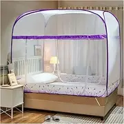 Mosquito Net for Bed, Foldable Square Top Bed Canopy Mosquito Net 3 Door Full Bottom Multicolor Multiple Sizes(Purple,1.8X2.0m)