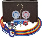 Mastercool 98661-PRO R134a/R12 2-Way Aluminum Manifold Gauge Set with 60" Hoses, Manual Couplers & 3-in-1 Can Tap Valve - U.S. Assembled