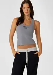 [Lorna Jane] Original Sport Rib Tank Top in Blue, Cotton, Size - Large L Washed Powder Grey