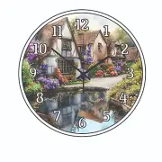 Old English Cottage Water Floral Art Pond Wall Clock a Hanging Time Piece