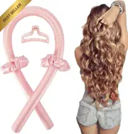 Heatless Curling Rod Headband, Silk Ribbon Roller with Claw Clip, Pink