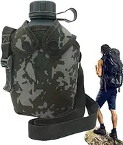 Army Alloy Water Bottle, Army Water Canteen | Insulation Bottle with Camouflage Lid | 1L Sports Outdoor Recreation Accessories Products with STRAP for Most