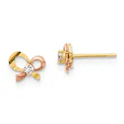 14K Two-Tone Madi K Polished & D/C Cz Bow Post Earrings
