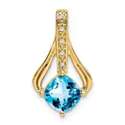 14K Yellow Gold Blue Topaz and Real Diamond Pendant