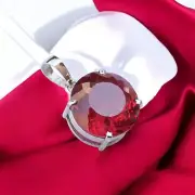 Natural Certified 38 + Ct Red Ruby Gemstone 925 Solid Silver Pendant Neckless