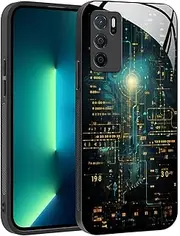 [YUXING] Case for Oppo A16 / Oppo A16S / Oppo A54s - Abstract Geometry Pattern Design Mobile Phone Case Thin Scratch-Resistant Glass Back Non-Slip Shockproof Protective Case (Cyberpunk)