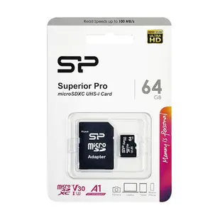 SP Superior Pro廣穎 MicroSDXC U3 A1 64G記憶卡(附轉卡)